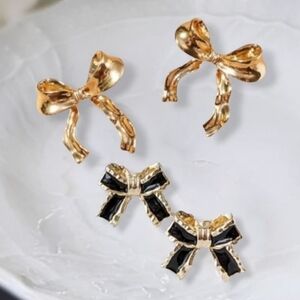 Gold Bow Tie Ribbon  Earrings